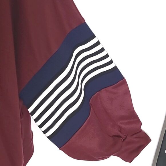 Say What? Maroon Oversized Sweatshirt Navy Blue/White Stripe Balloon Sleeves XL - Picture 4 of 7